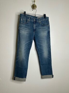 AG The Ex - Boyfriend Slouchy Slim Leg Medium Wash Paint Splatter Jean Size 27